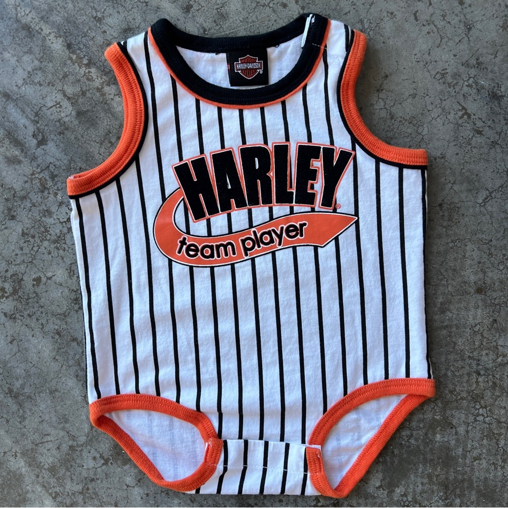 Harley-Davidson Baby Onesie Black Orange Striped Biker Moto Bodysuit 6-9M Unisex